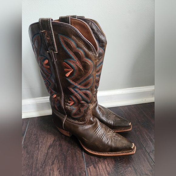 Tony Lama Leather Cowboy Boots with Embroidery- Womens Size 8 - Picture 3 of 5